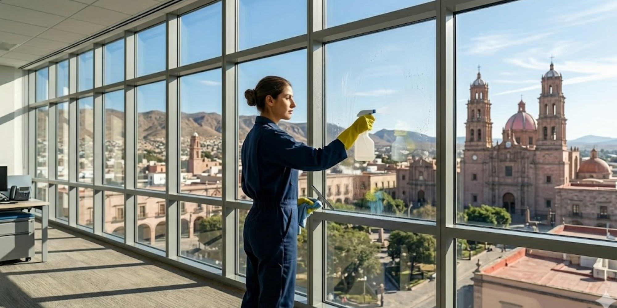 Limpieza de fachadas de cristal en altura